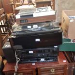 A Sony amplifier, various other stereo units and DVDs and CDs, a modern print of SS Great Britain,