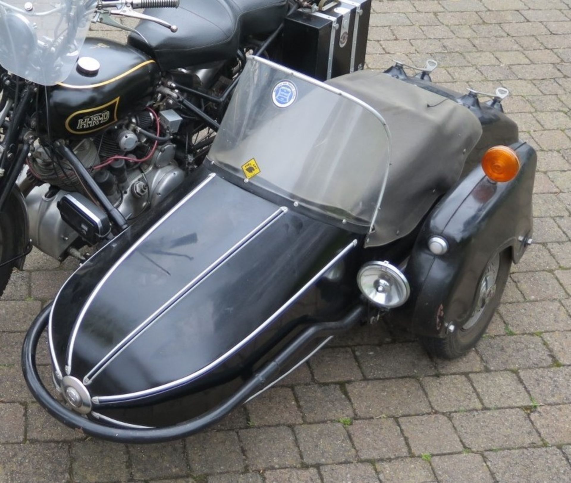 Watsonian GP sidecar with fittings, black, previously attached to a Vincent Rapide