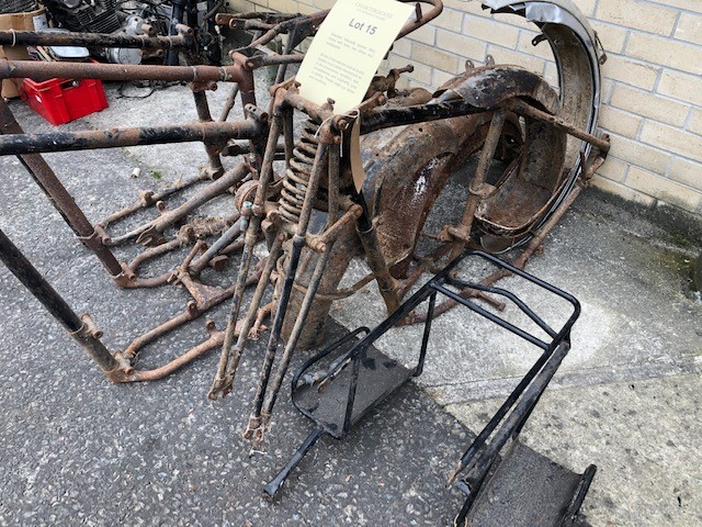 Assorted Velocette spares: Mac frame with forks ,two others and mudguards - Image 3 of 4