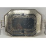 A silver plated two handled tray, with a gallery, 68 cm wide