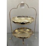 A silver plated two tier cake stand, 38 cm high