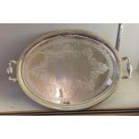 A silver plated twin handled oval tray, 66 cm wide