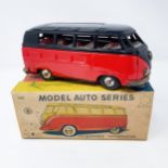 A Japanese Model Auto Series Volkswagen Transporter, 745, black over red, boxed Scribbles to the top