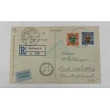 Iceland 1933 registered Zeppelin card from Reykjavic to Germany franked with 30a and 1kr Zeppelin