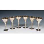 A set of six silver goblets, with textured stems, on round feet, Birmingham 1972, 20.4 ozt