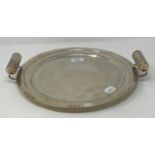 An Art Deco silver plated circular twin handled tray, 37 cm diameter