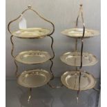 A pair of silver plated three tier cake stands, 45 cm high (2)