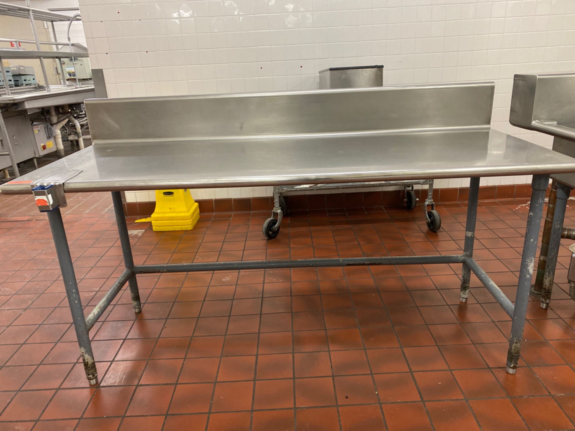 6' STAINLESS STEEL TABLE WITH BACKSPLASH AND CAN OPENER ADAPTOR