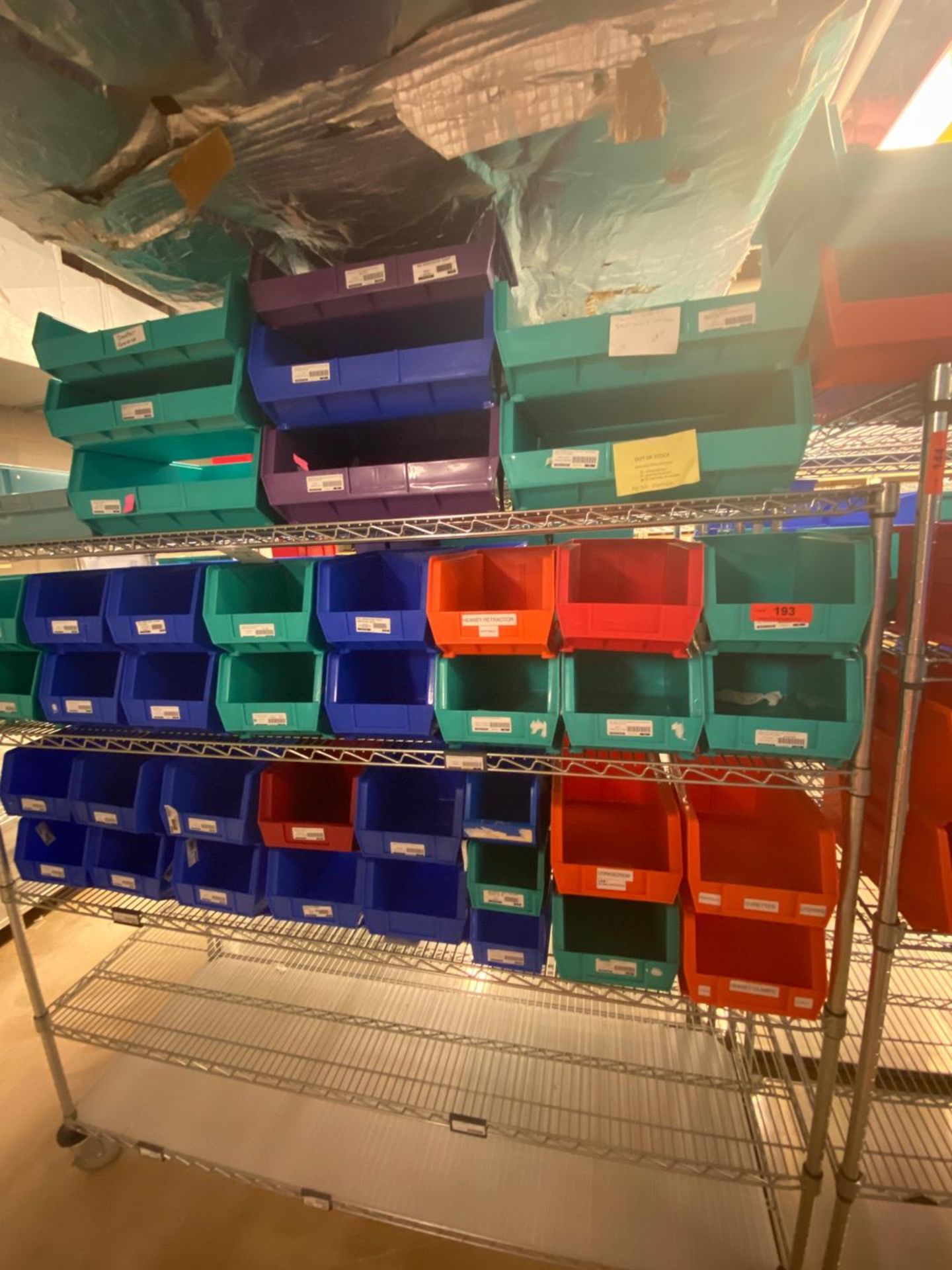 CART OF ASSORTED AKRO BINS (NO CART)