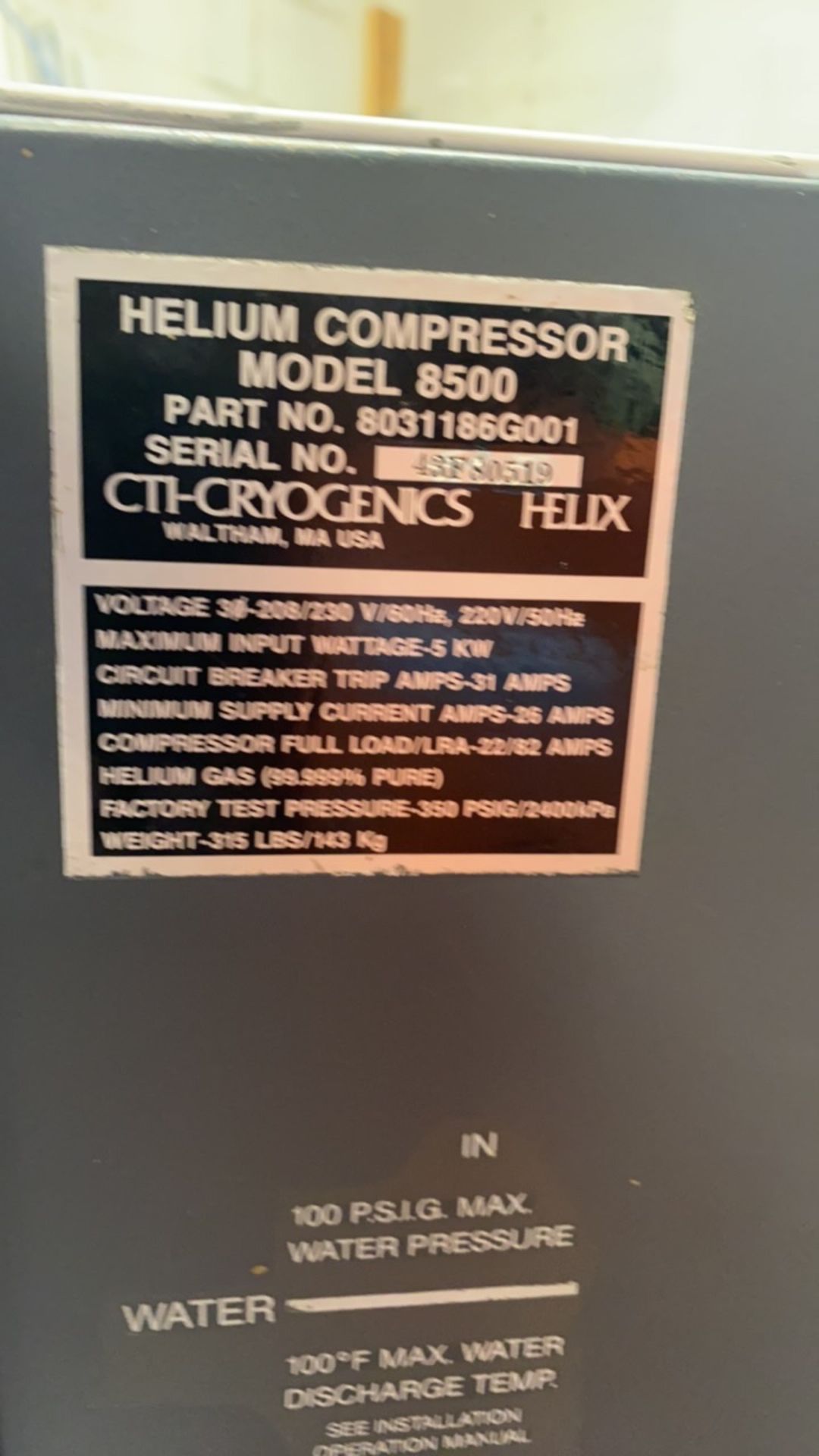 CTI CRYOGENICS 8500 HELIUM COMPRESSOR - Image 3 of 3