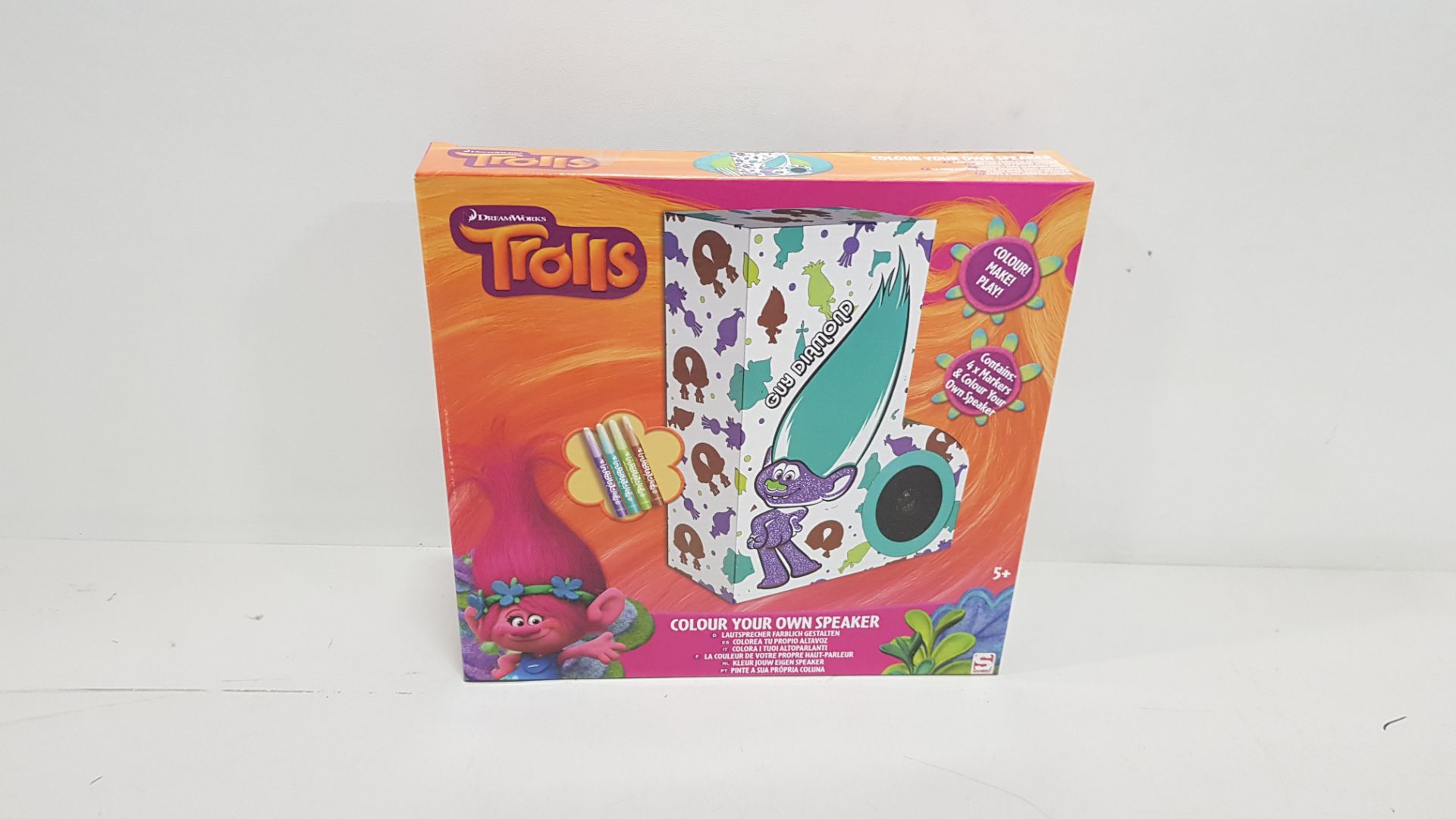 72 X BRAND NEW DREAMWORKS TROLLS (GUY DIAMOND) COLOUR YOUR OWN SPEAKER INCLUDES MARKERS - IN 3