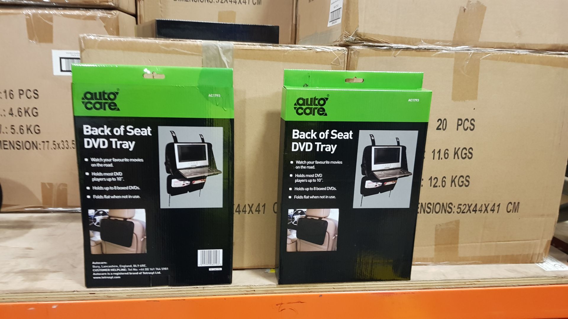 140 X BRAND NEW BOXED AUTOCARE BACK OF SEAT DVD TRAY - IN 7 BOXES