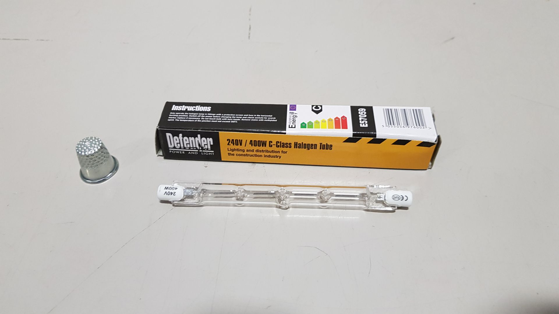 500 X BRAND NEW DEFENDER 240V 400W C-CLASS HALOGEN TUBES (CODE E57059) - RRP £34.99 PER INNER OF