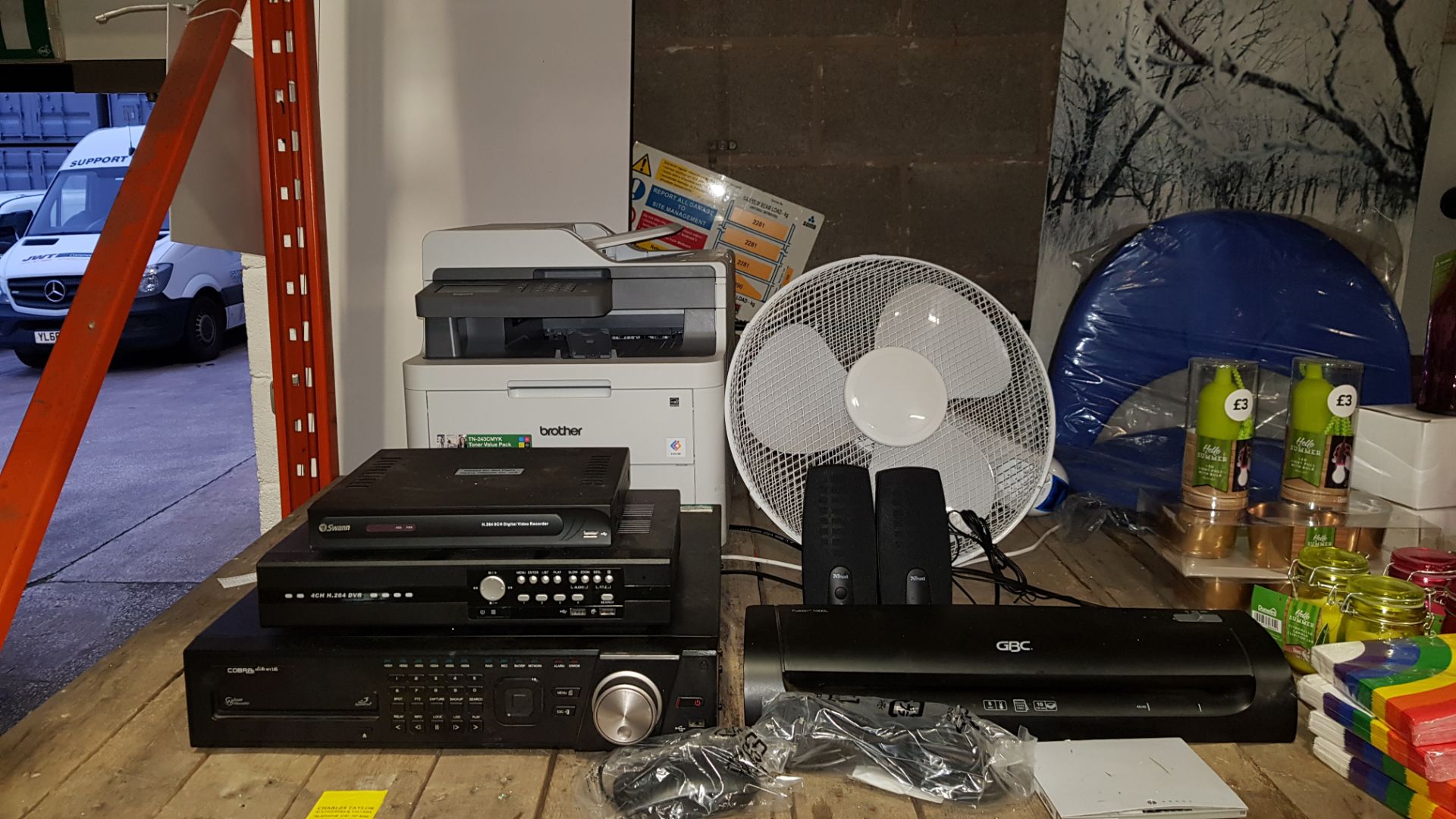 7 PIECE MIXED OFFICE LOT CONTAINING BROTHER COLOURED PRINTER, SWANN DIGITAL VIDEO RECORDER WITH