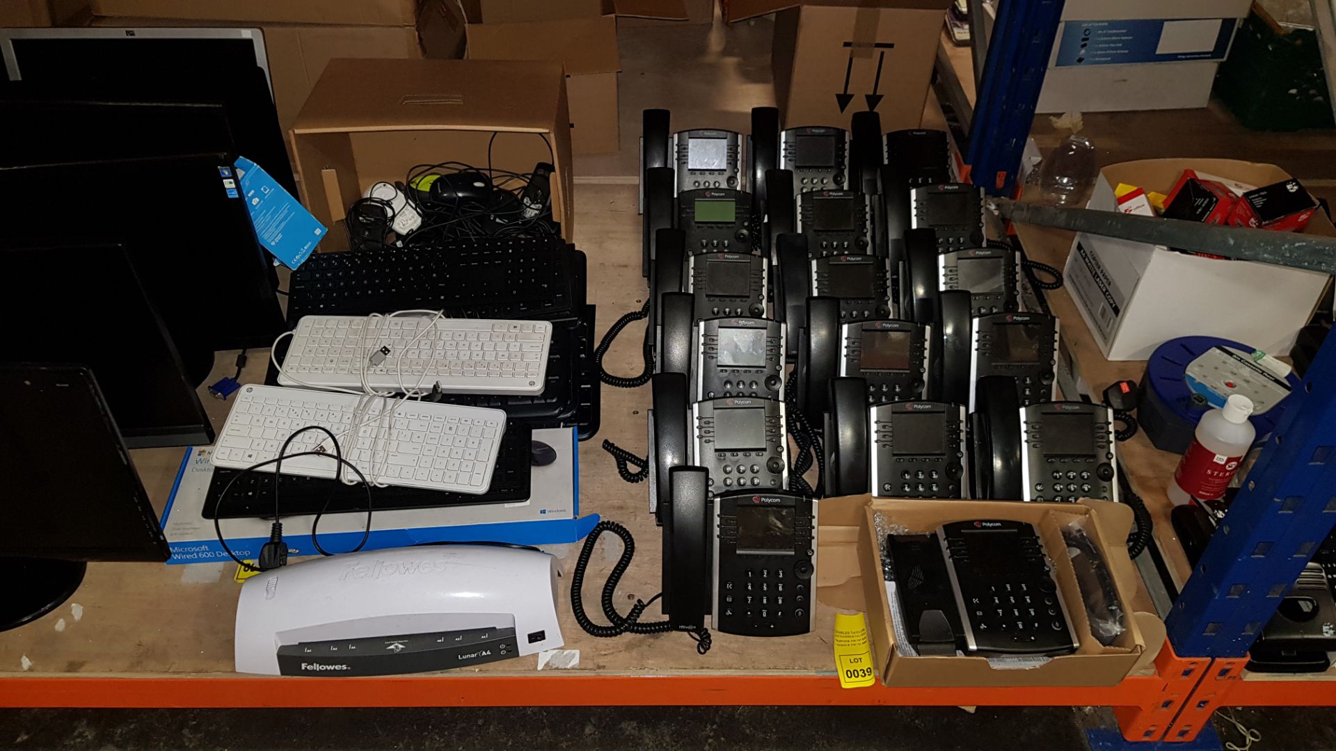 APPROX 40 + PIECE MIXEDOFFICE LOT CONTAINING A LARGE QUANTITY OF POLYCOM OFFICE PHONES, VARIOUS