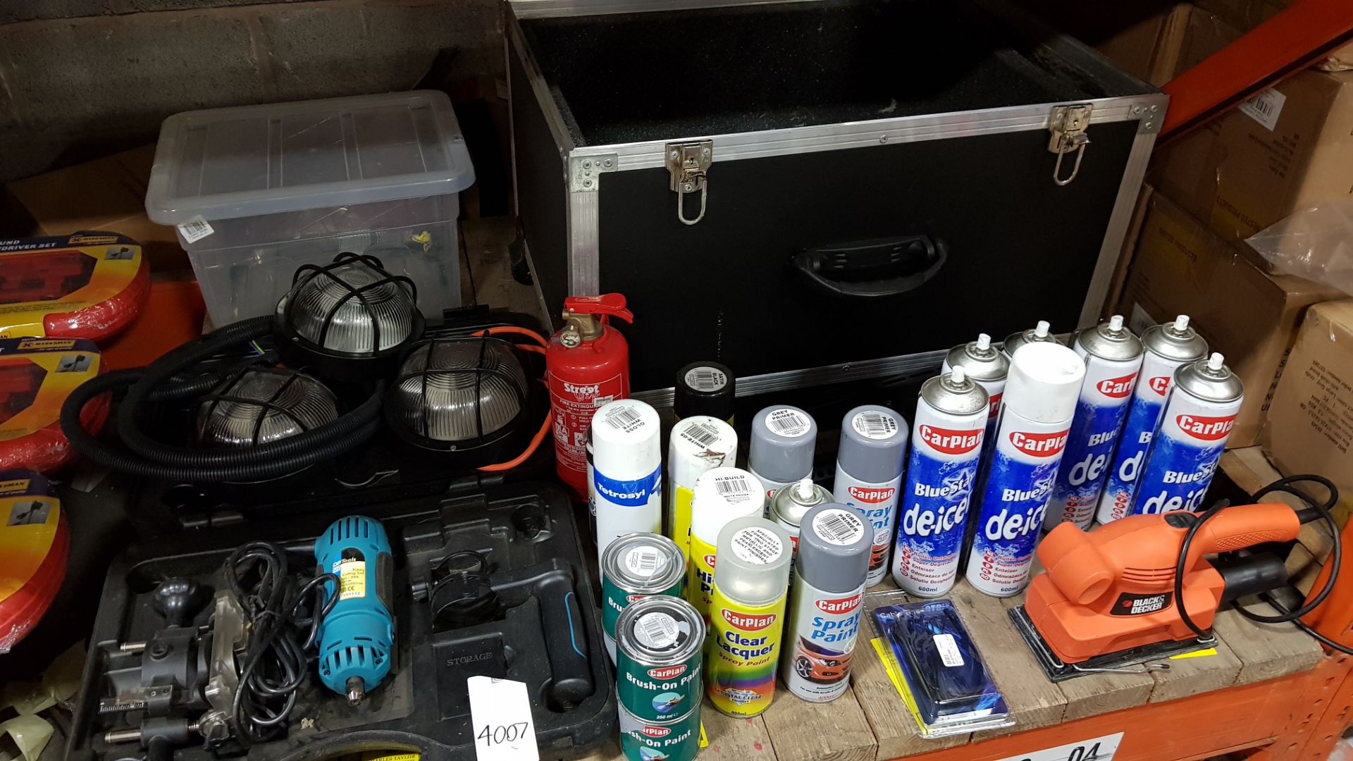 30 + PIECE TOOL LOT CONTAINING, VARIOUS CAR PLAN SPRAY PAINTS, DE ICERS, BRUSH ON PAINT AND COPPER