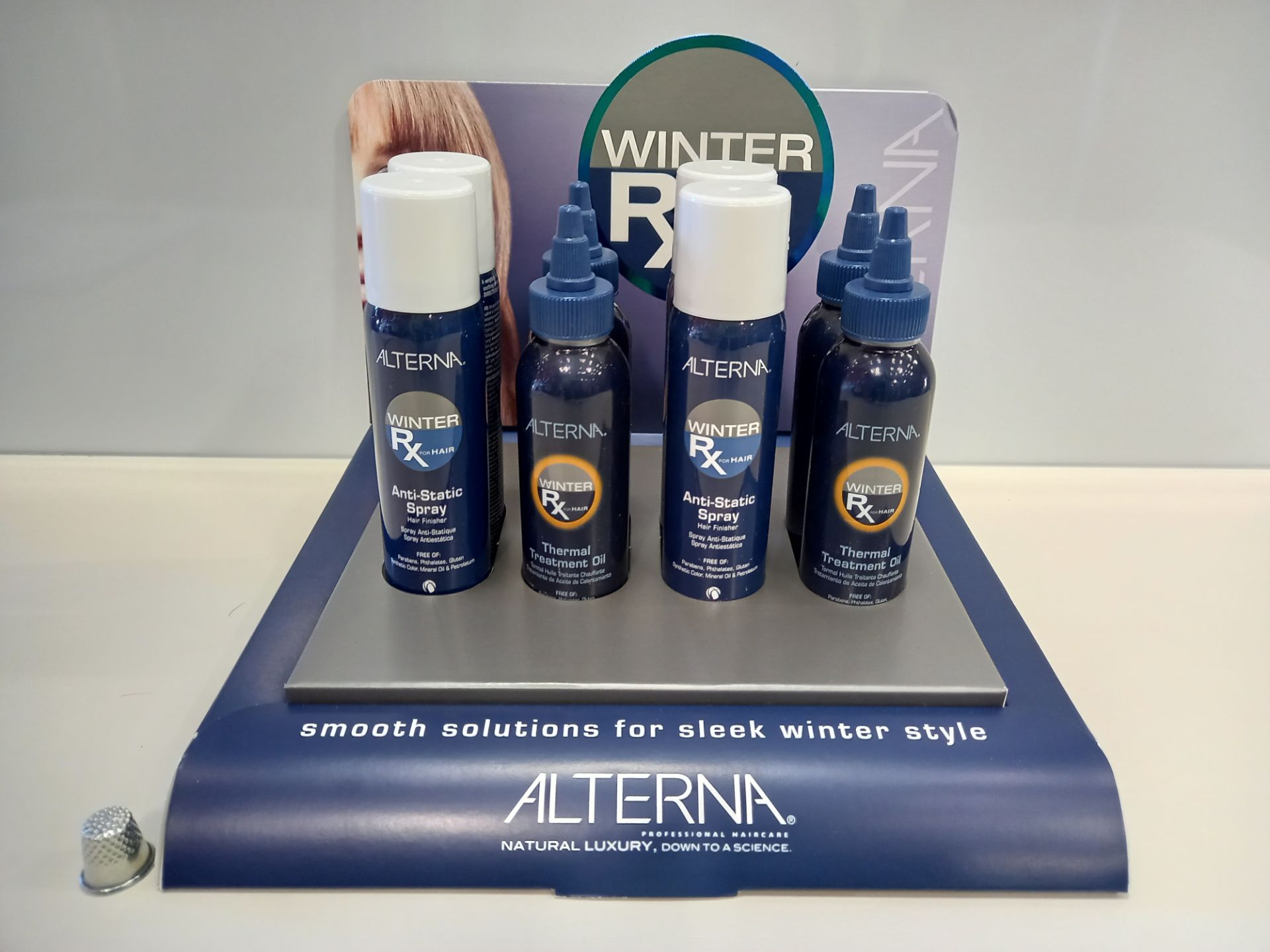 9 X BRAND NEW ALTERNA HAIR SETS INCLUDES - 4 X ANTI - STATIC SPRAY, 4 X THERMAL TREATMENT OIL,