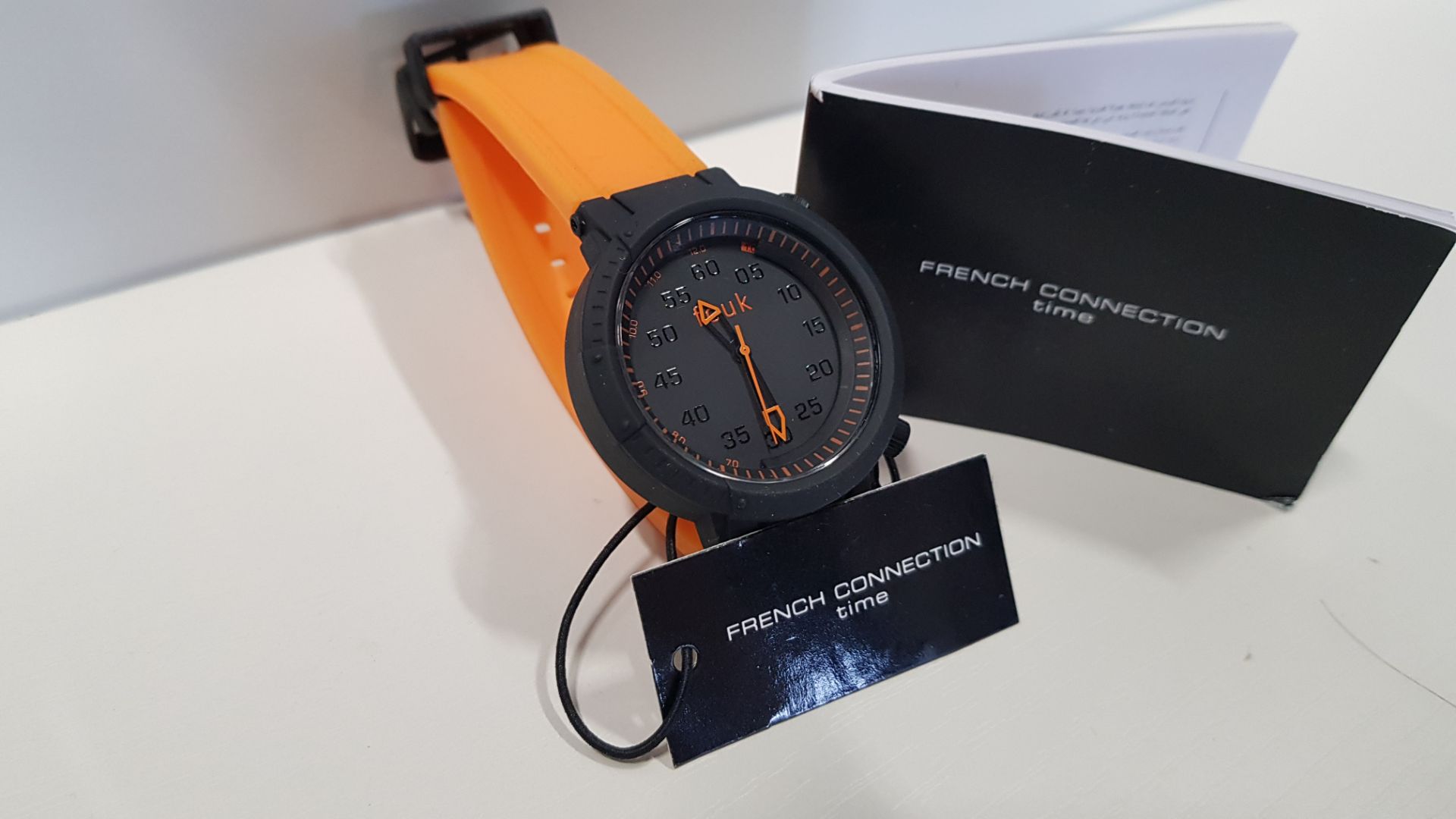 5 X BRAND NEW FRENCH CONNECTION ORANGE RUBBER STRAP WATCHES WITH ROUND FACE PRODUCT CODE: FC11640