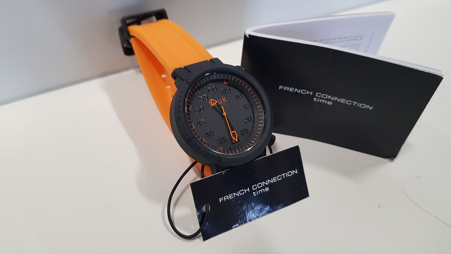 5 X BRAND NEW FRENCH CONNECTION ORANGE RUBBER STRAP WATCHES WITH ROUND FACE PRODUCT CODE: FC11640