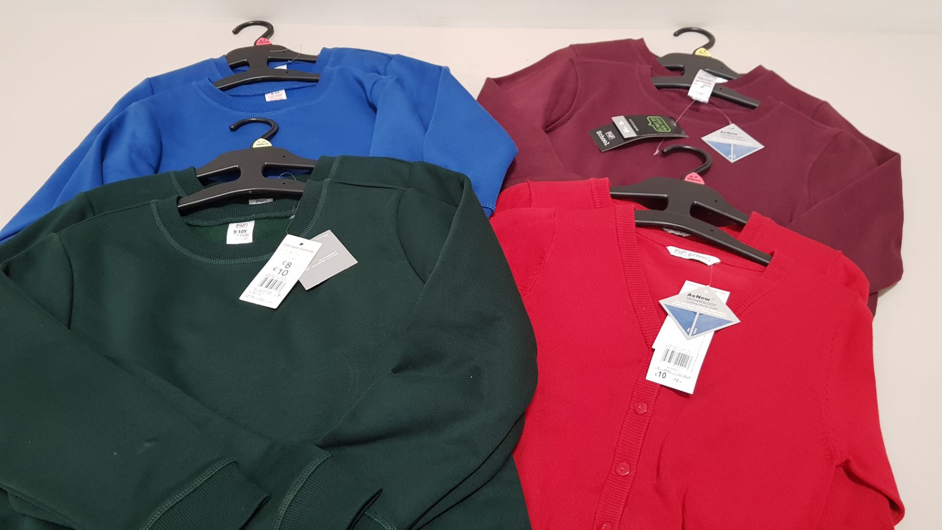 APPROX 150 X BRAND NEW ASSORTED CHILDRENS SCHOOLWEAR IE BLUE CARDIGANS AND JUMPERS - IN 5 BOXES