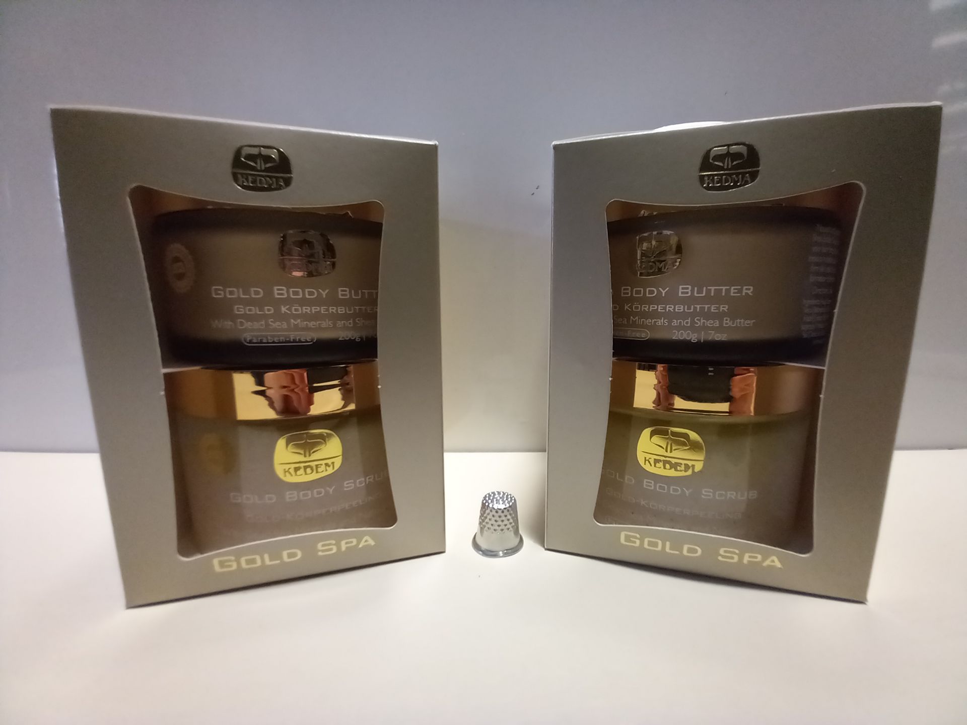 4 X BRAND NEW KEDMA GOLD SPA SET CONTAINING 200G GOLD BODY BUTTER WITH DEAD SEA MINERALS AND SHEA