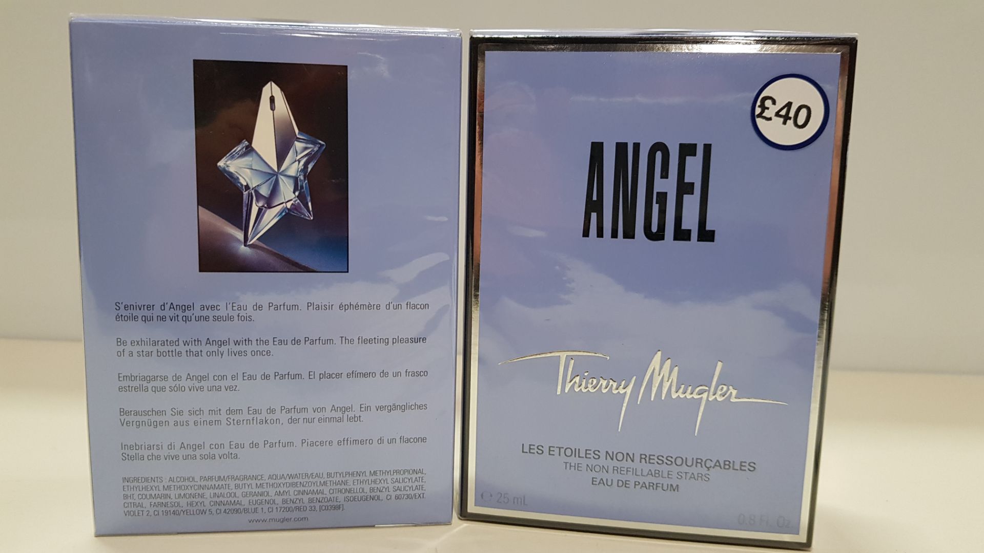 10 X 25ML ANGEL, THIERRY MUGLER EAU DE PARFUM (EXP DATE UNKNOWN) - ORIGINAL CELLOPHANE WRAPPED