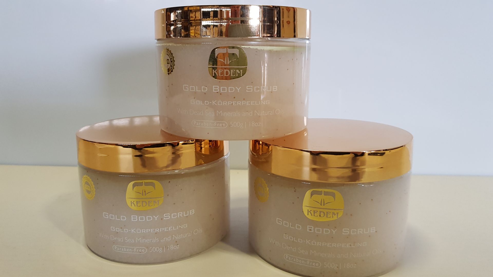 4 X BRAND NEW KEDEM 24K GOLD BODY SCRUB WITH DEAD SEA MINERALS AND NATURAL OILS (500G)