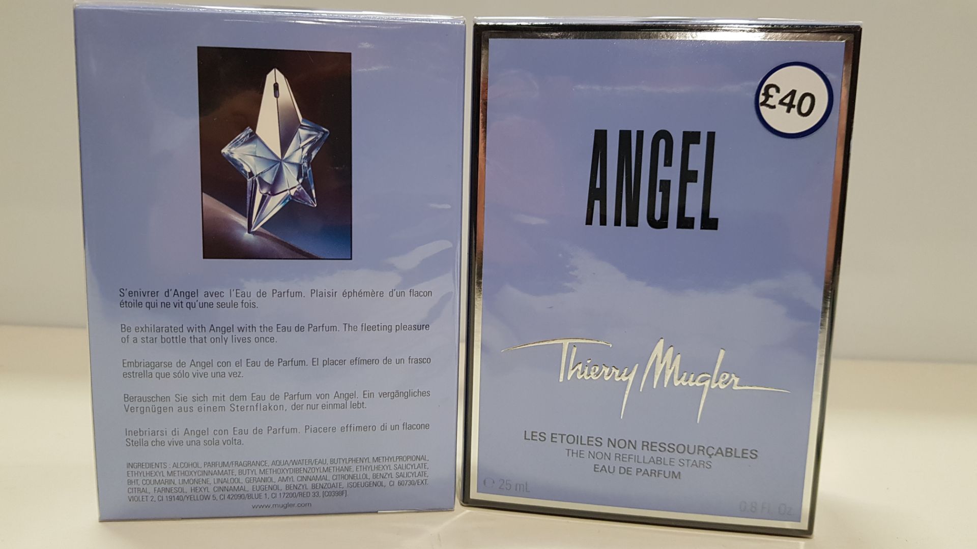 10 X 25ML ANGEL, THIERRY MUGLER EAU DE PARFUM (EXP DATE UNKNOWN) - ORIGINAL CELLOPHANE WRAPPED