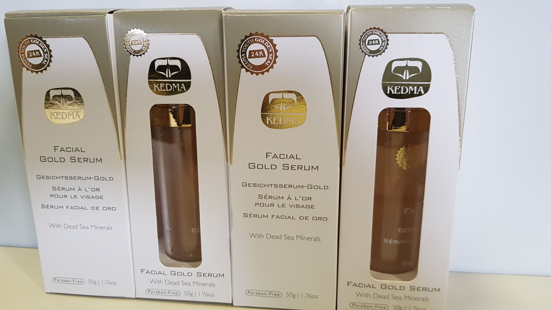 3 X BRAND NEW BOXED KEDMA 24K FACIAL GOLD SERUM WITH DEAD SEA MINERALS (50G) TOTAL RRP $2,969.85