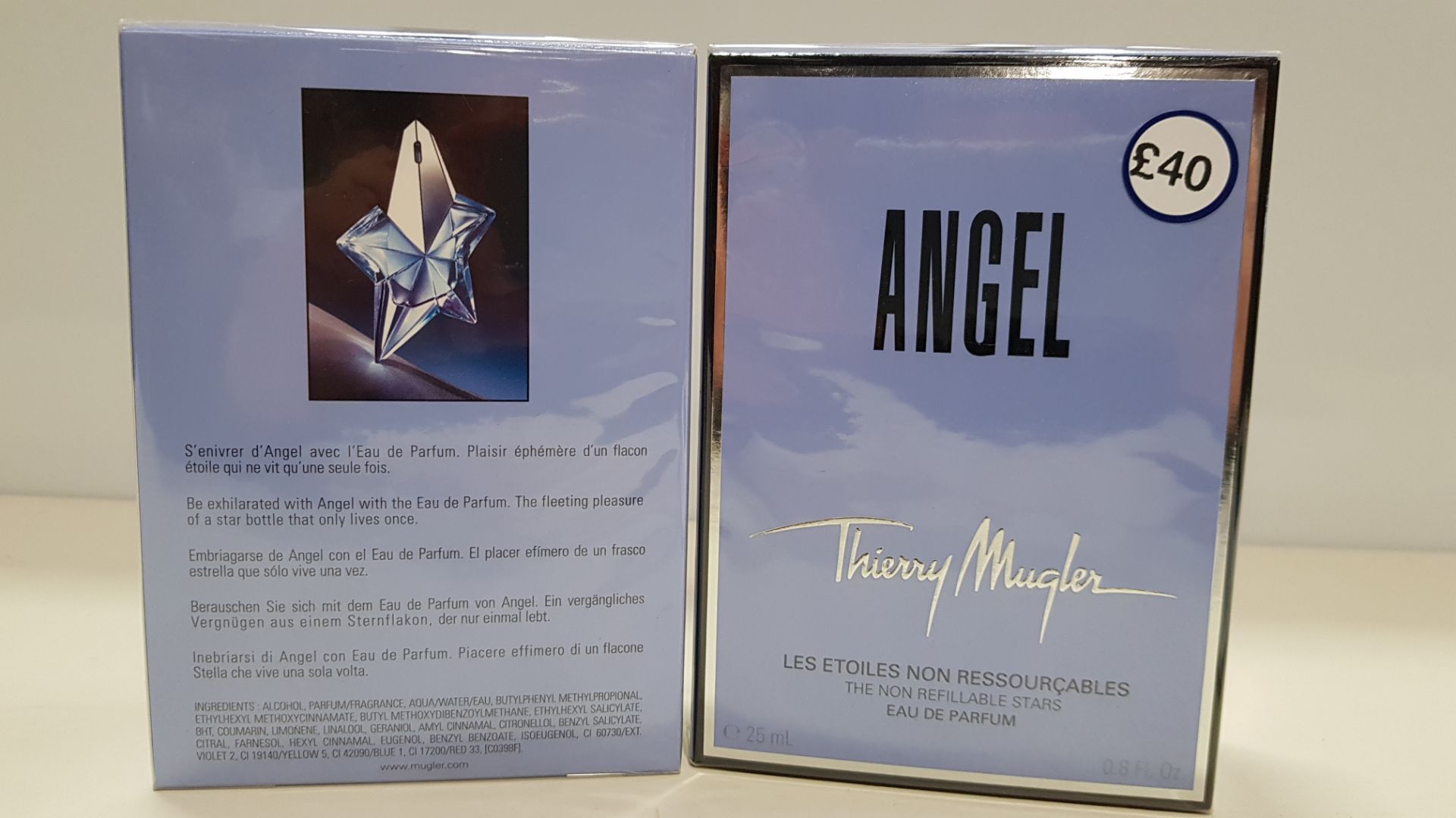 10 X 25ML ANGEL, THIERRY MUGLER EAU DE PARFUM (EXP DATE UNKNOWN) - NONE CELLOPHANE WRAPPED