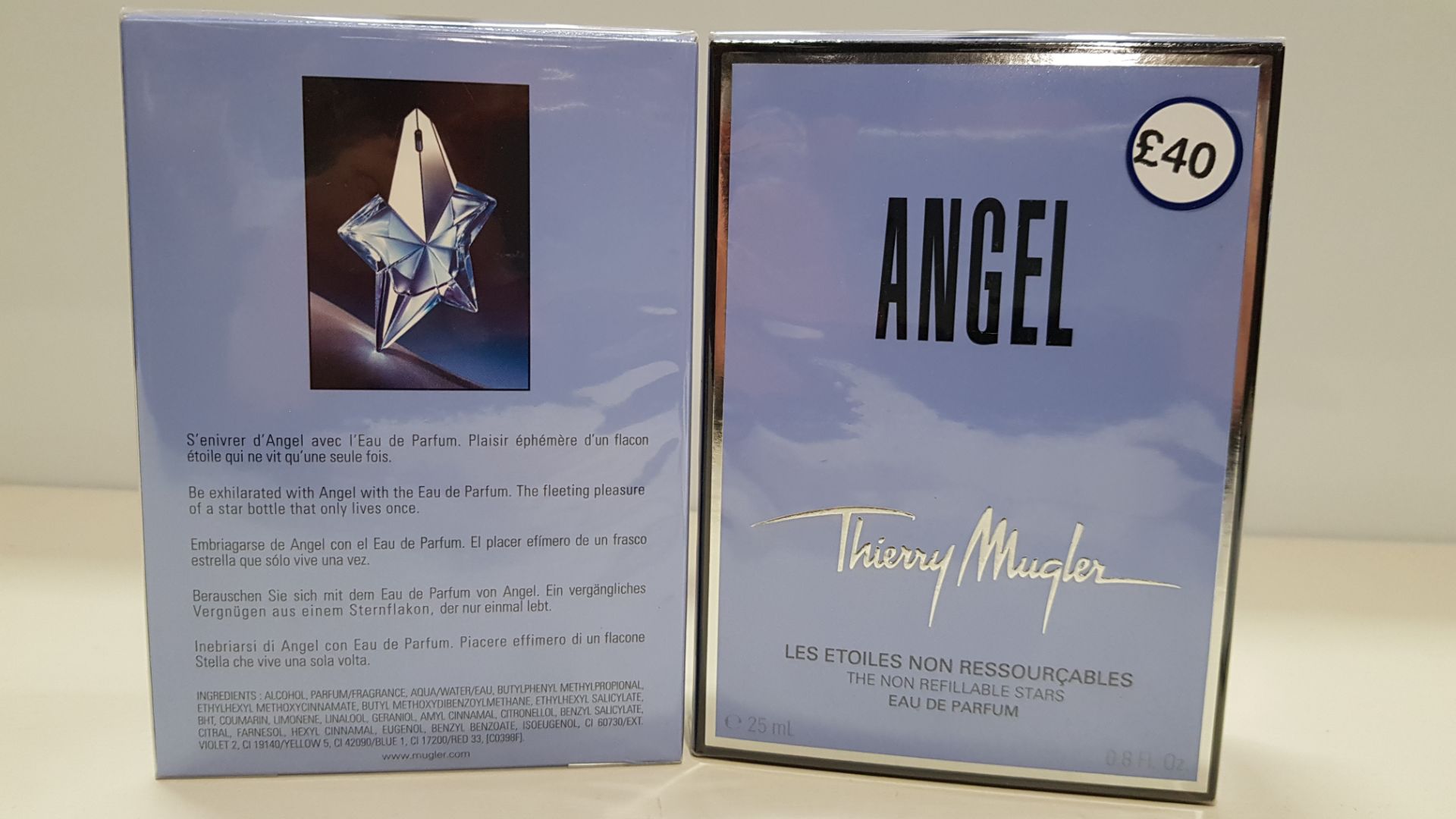 12 X 25ML ANGEL, MUGLER EAU DE PARFUM (EXP DATE UNKNOWN) - ORIGINAL CELLOPHANE WRAPPING