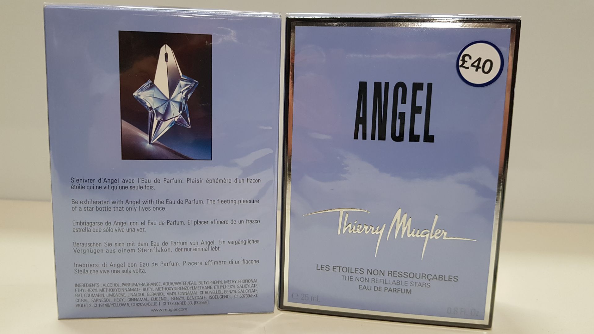 10 X 25ML ANGEL, THIERRY MUGLER EAU DE PARFUM (EXP DATE UNKNOWN) - ORIGINAL CELLOPHANE WRAPPED