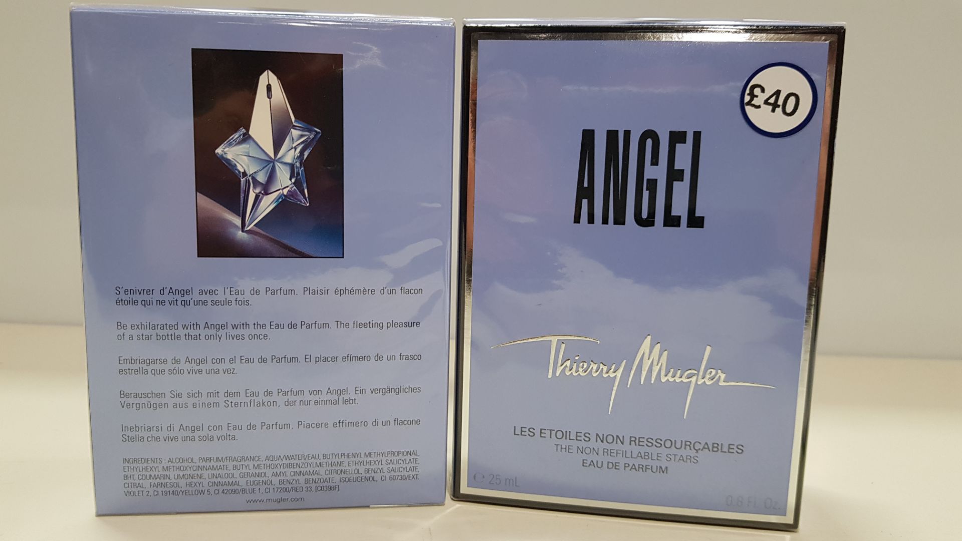 10 X 25ML ANGEL, THIERRY MUGLER EAU DE PARFUM (EXP DATE UNKNOWN) - ORIGINAL CELLOPHANE WRAPPED