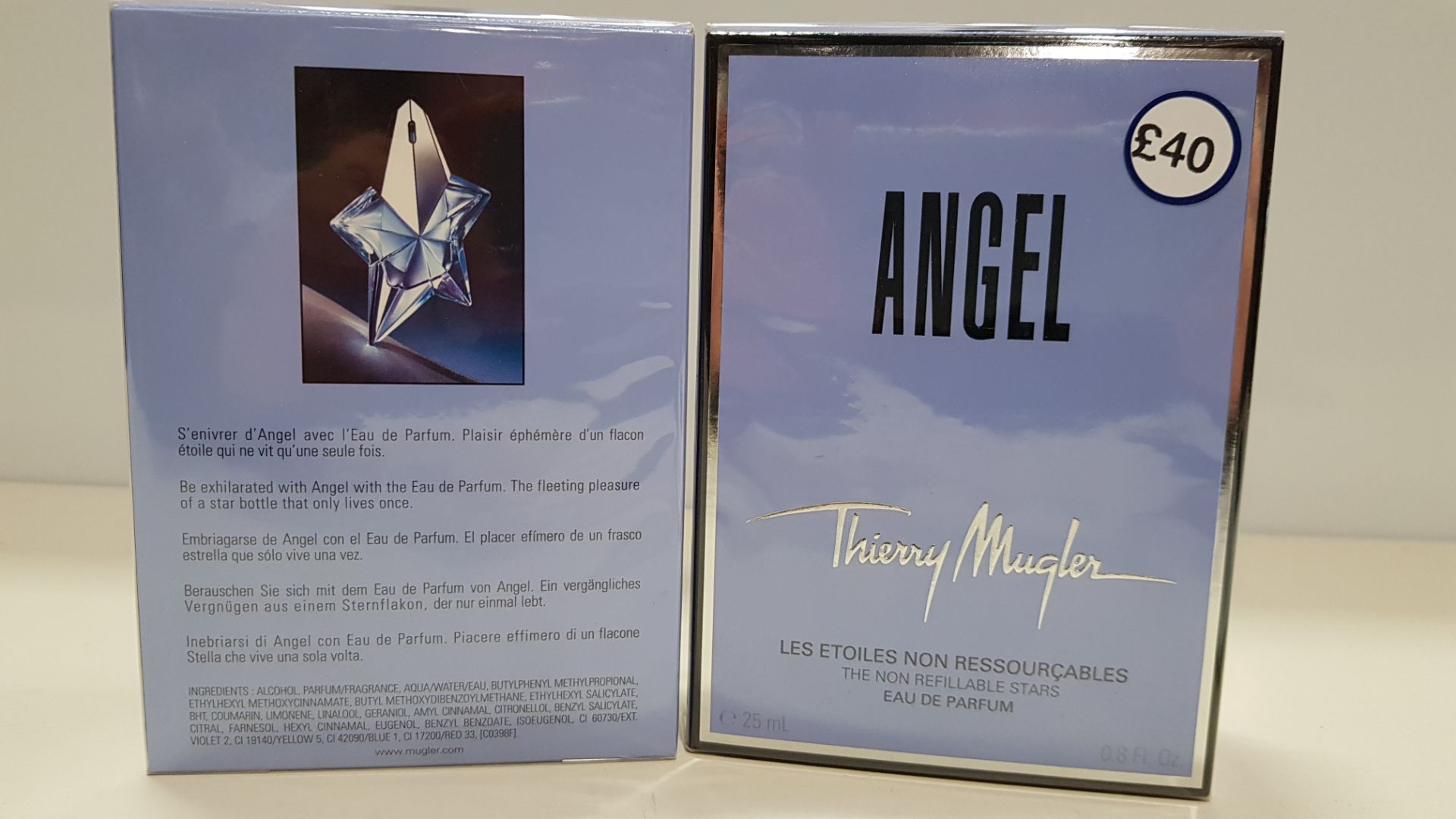 10 X 25ML ANGEL, THIERRY MUGLER EAU DE PARFUM (EXP DATE UNKNOWN) - ORIGINAL CELLOPHANE WRAPPED