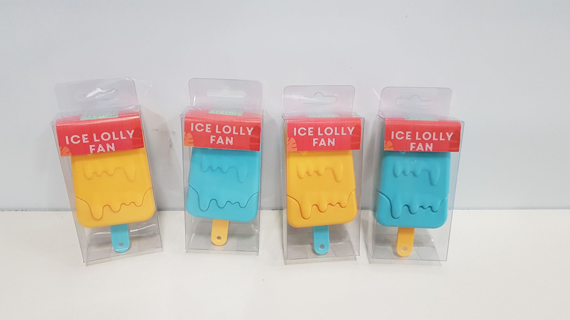 240 X BRAND NEW SUMMER LIVING ICE LOLLY FAN WITH REMOVABLE LID IN VARIOUS COLOURS IN 10 BOXES