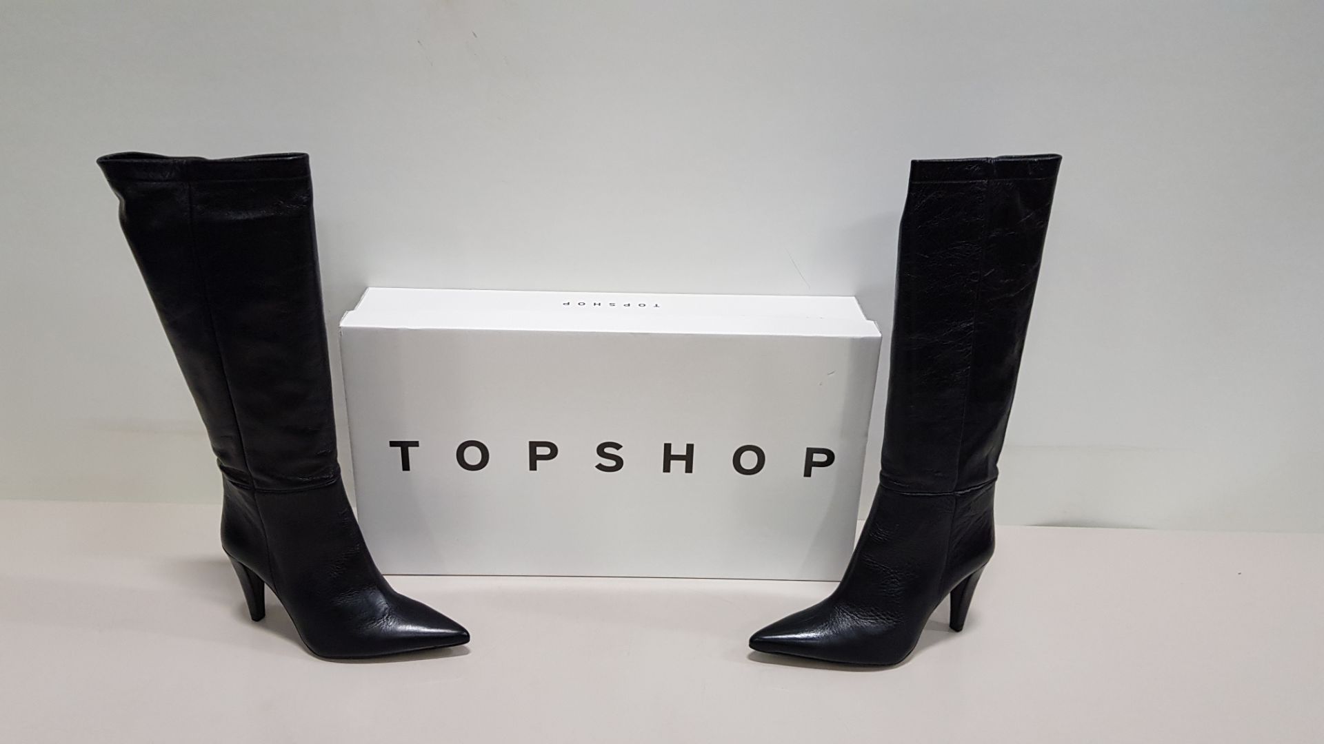 4 X BRAND NEW TOPSHOP TAYLOR BLACK HEELED KNEE HIGH BOOTS UK SIZE 7 RRP Â£120.00