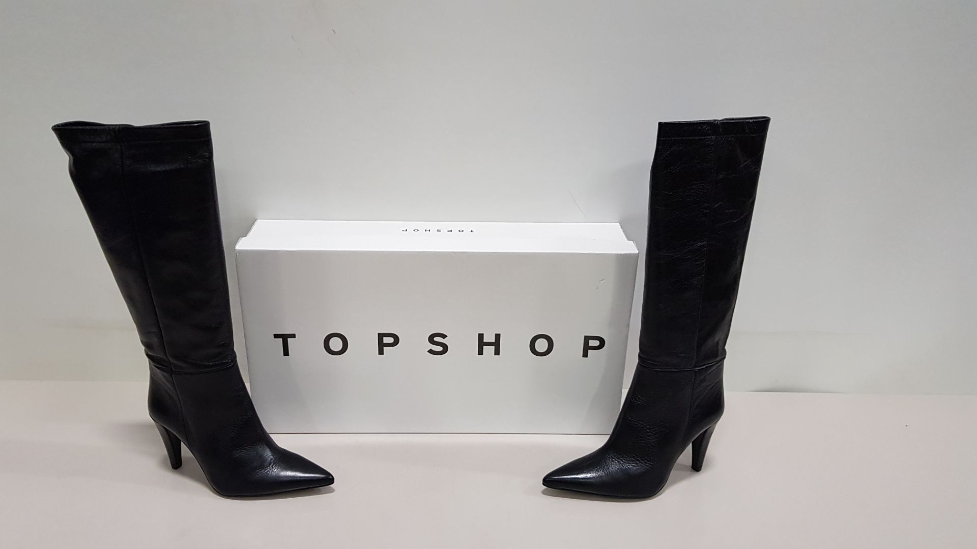 4 X BRAND NEW TOPSHOP TAYLOR BLACK HEELED KNEE HIGH BOOTS UK SIZE 7 RRP Â£120.00