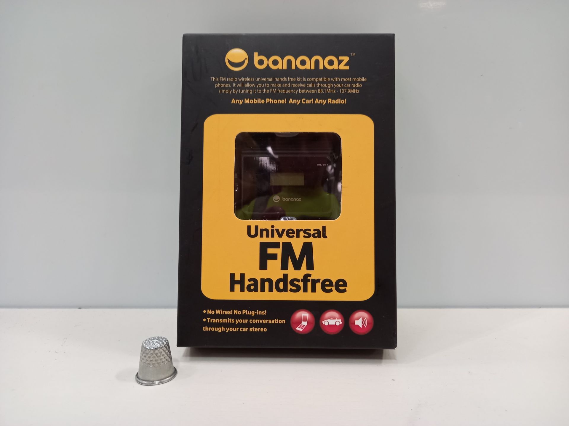 172 PIECE MIXED LOT CONTAINING BANANAZ UNIVERSAL FM HANDS FREE WIRELESS KIT AND DRIVE ALERT WITH