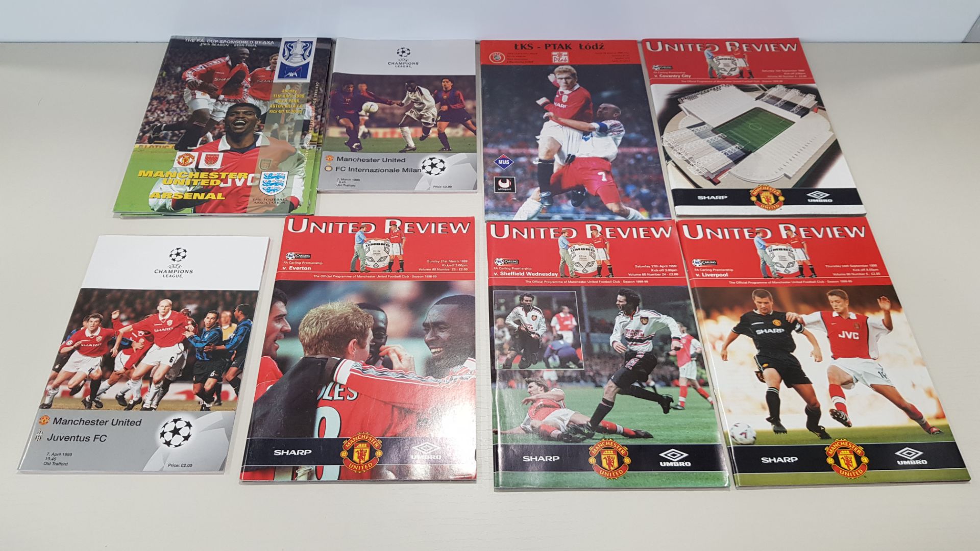 COMPLETE COLLECTION OF MANCHESTER UNITED HOME GAME PROGRAMS FROM THE 1998/99 TREBLE WINNING SEASON