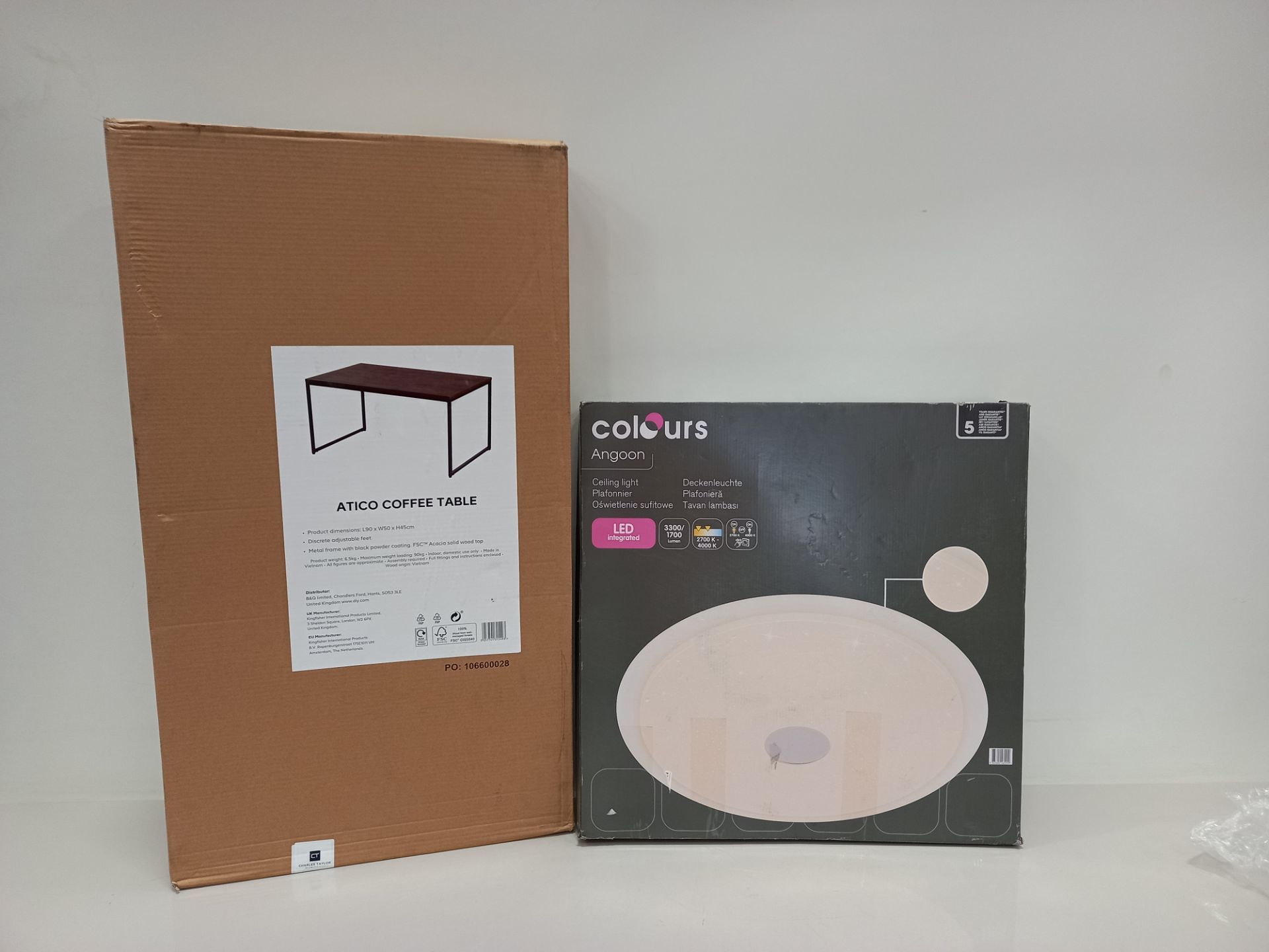 2 PIECE ASSORTED LOT CONTAINING 1 X COLOURS ANGOON LED INTEGRATED CEILING LIGHT AND 1 X ANTICO