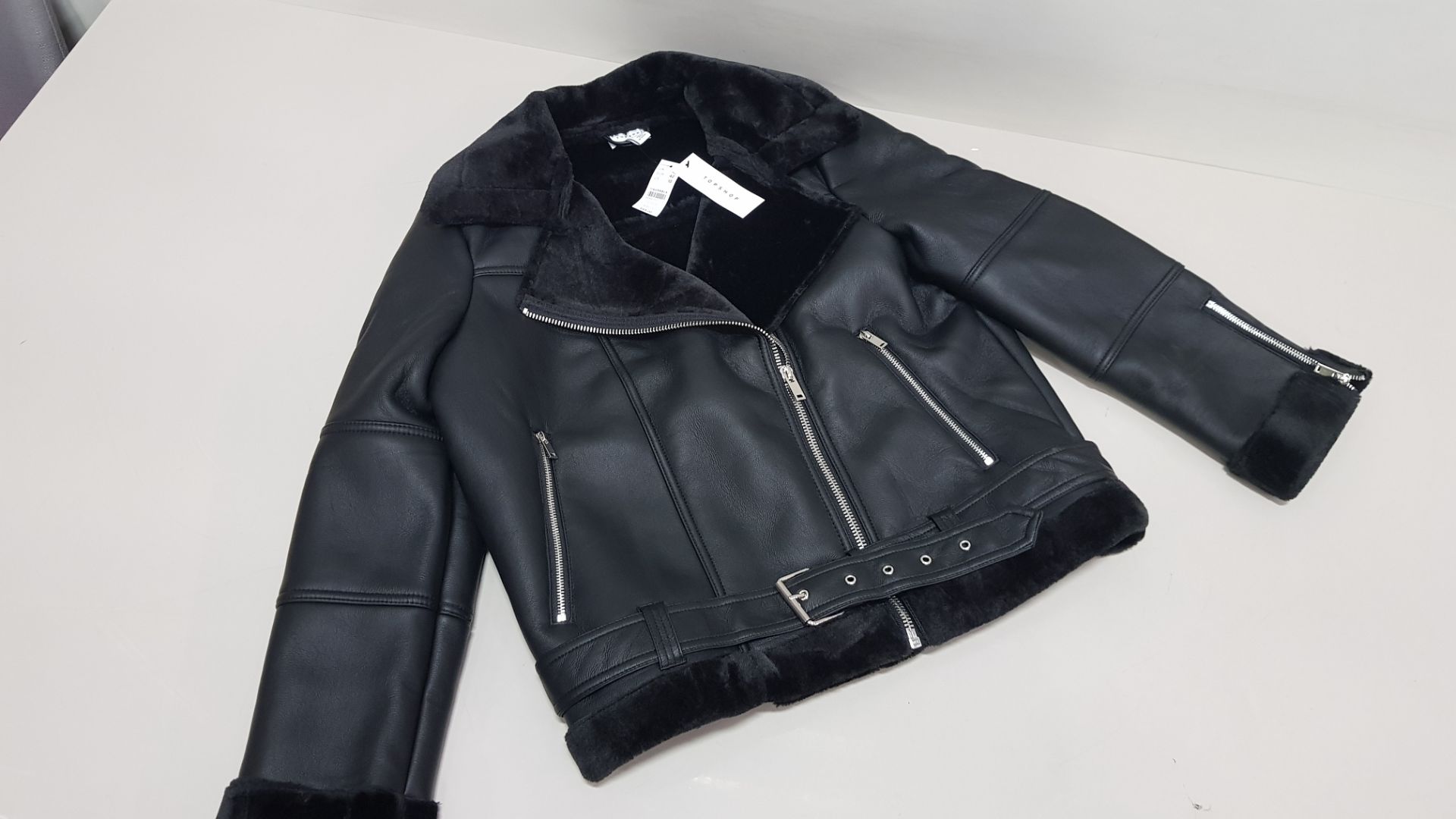 4 X BRAND NEW TOPSHOP LEATHER STYLED JACKET UK SIZE 14 RRP £65.00 (TOTAL RRP £260.00)