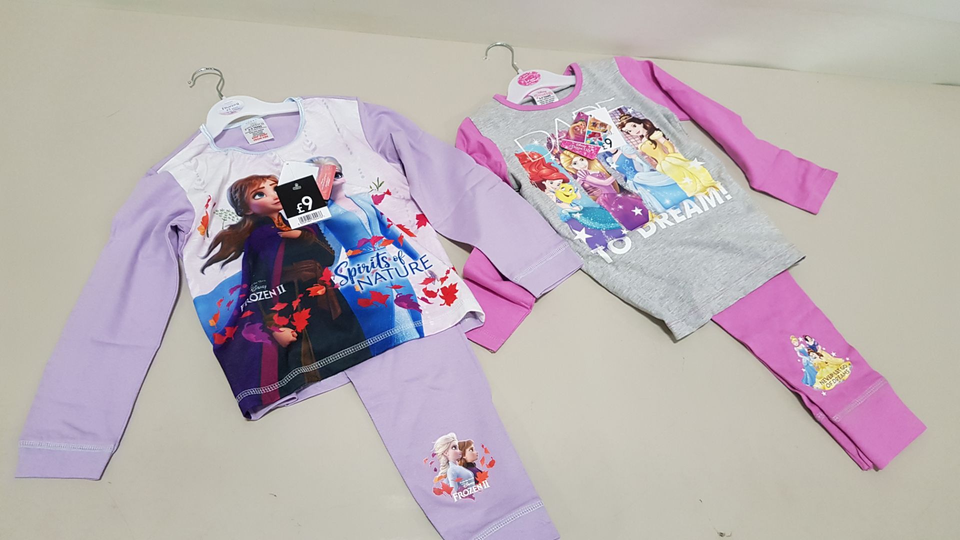 14 PIECE MIXED PYJAMA LOT CONTAINING DISNEY PRINCESS DARE TO DREAM PYJAMA SET AND FROZEN 2 PYJAMA