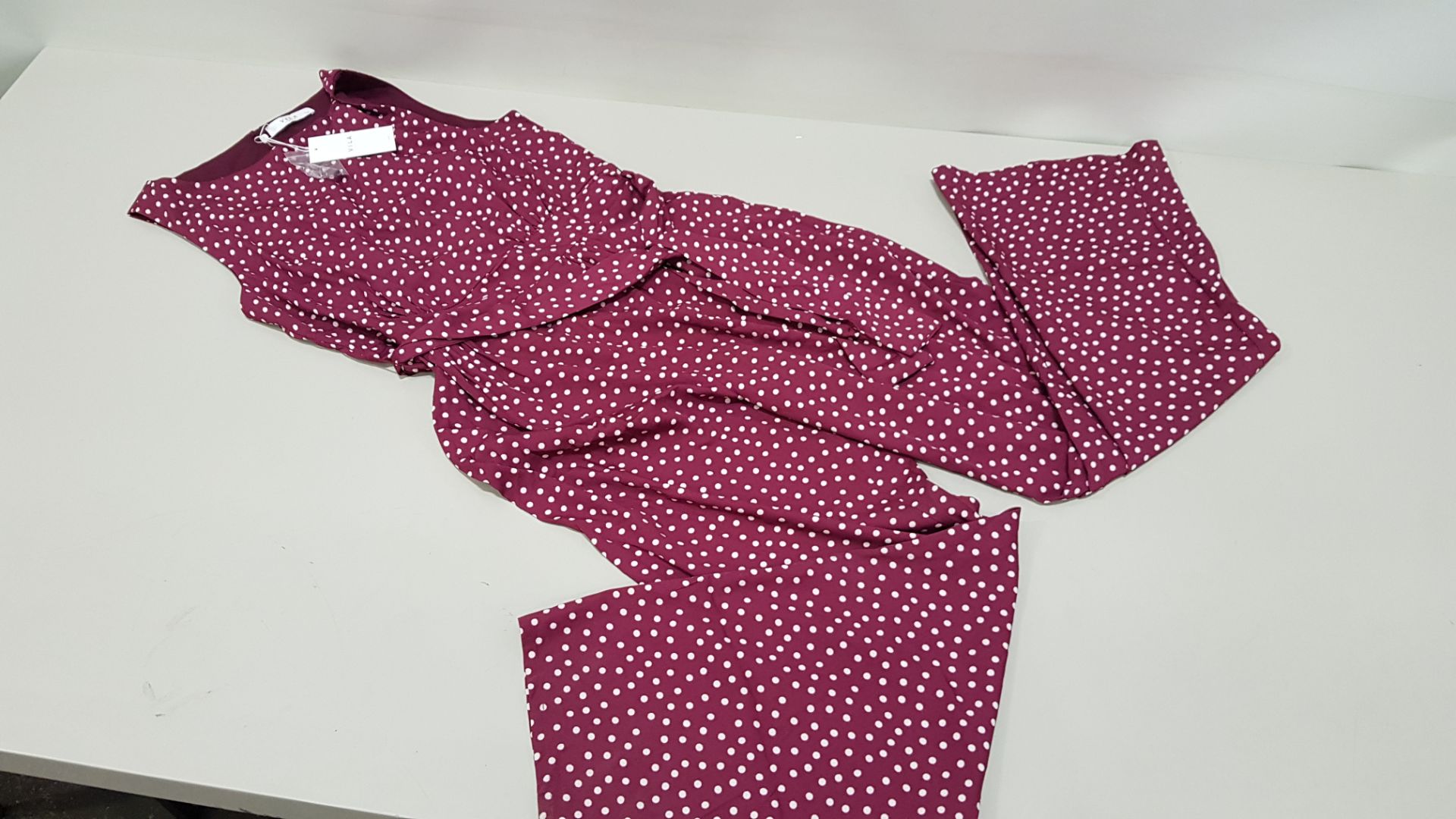 12 X BRAND NEW BOXED VILA CLOTHES VIMICKA PURPLE DOTTED JUMPSUIT IN RATIO PACKS ( 2 X 36, 3 X 38,