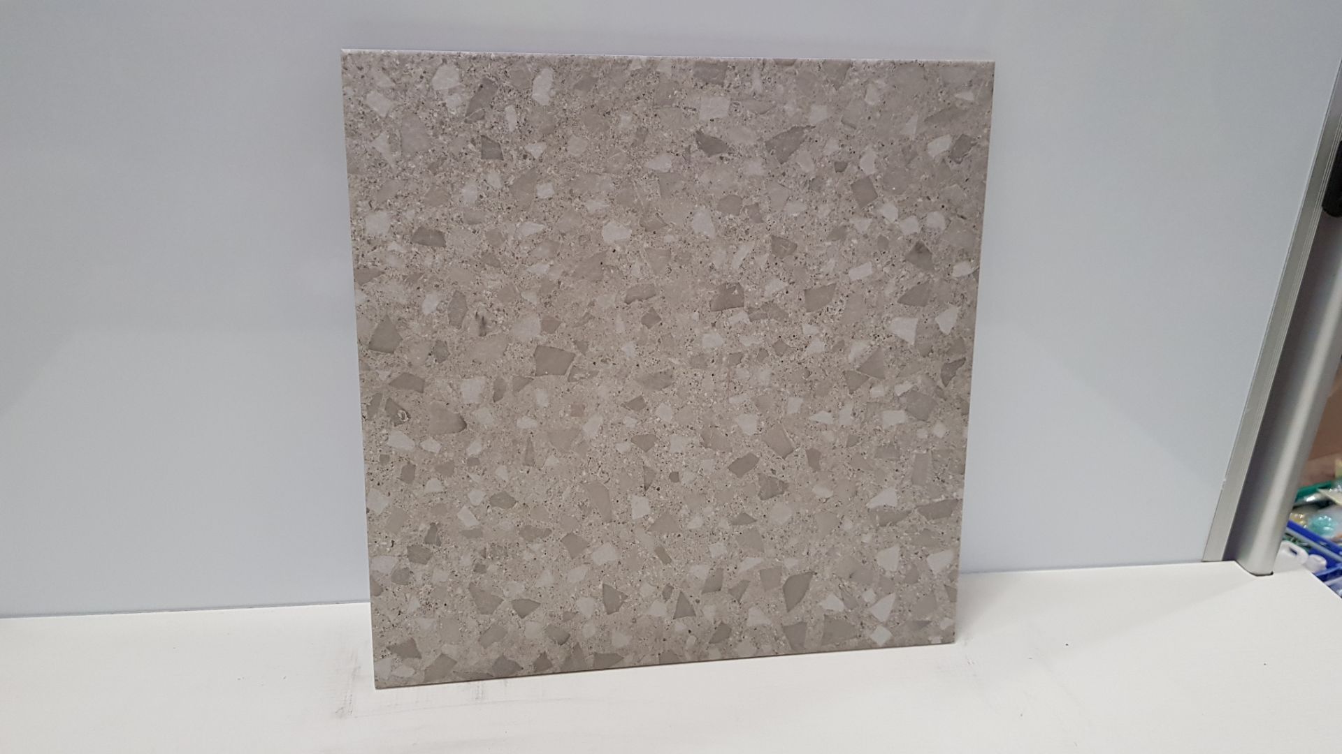 170 X BRAND NEW BOXED TROY CERAMIC GLAZED PORCELAIN WALL & FLOOR TILES IN TERRAZZO GREY. (450 X