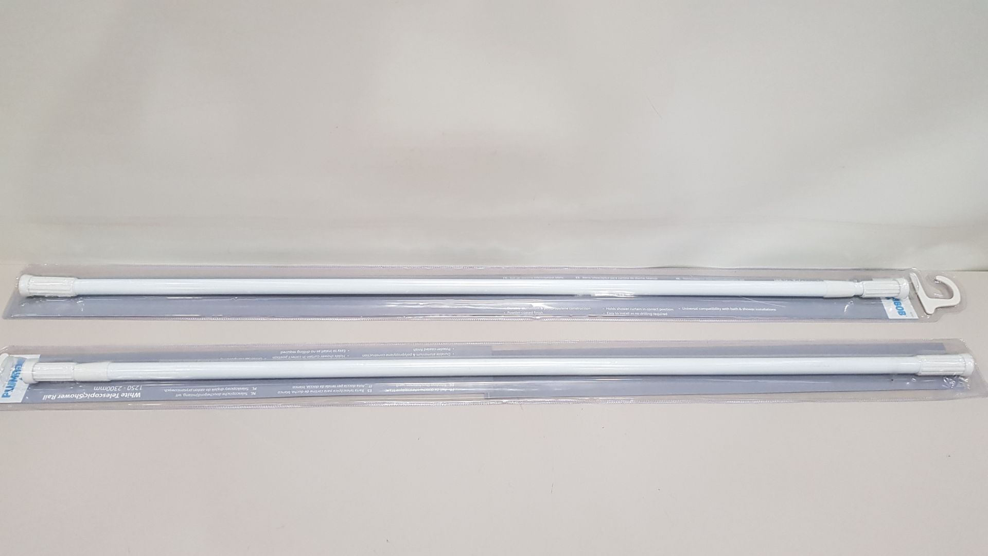 40 X BRAND NEW BOXED PLUMBOB WHITE TELESCOPIC SHOWER RAIL (1250 - 2300MM) - IN ONE BOX