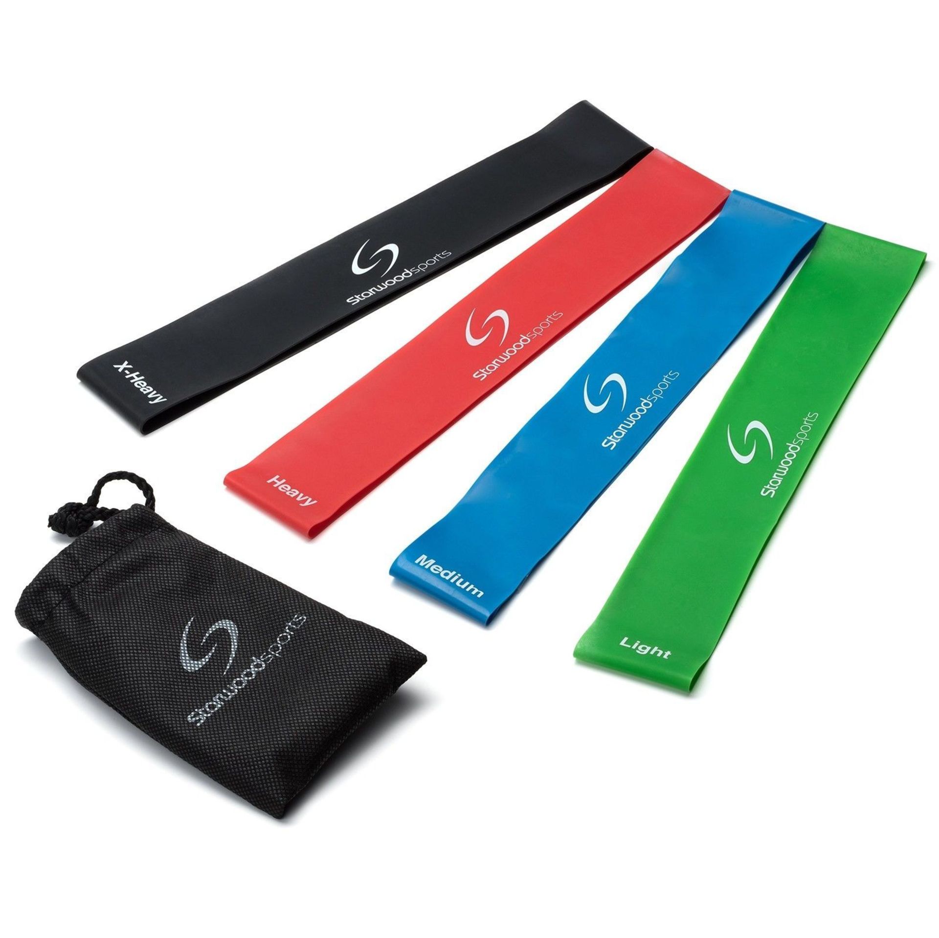 60 X BRAND NEW STARWOOD SPORTS BRANDED SETS OF 4 RESISTANCE BANDS - VARYING INCREASING STRENGTHS -
