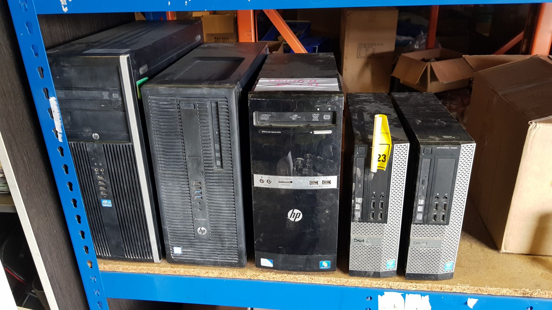 5 X COMPUTER BASE UNITS (DELL & HP) - NO HARD DRIVES