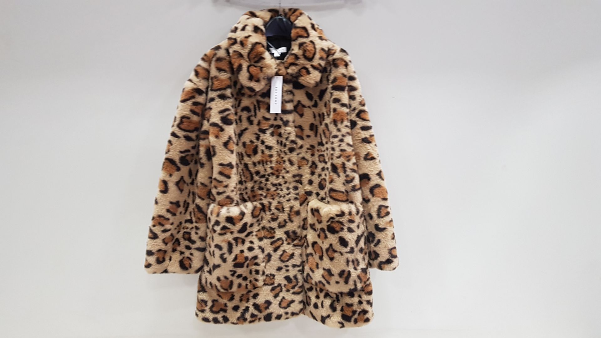 11 X BRAND NEW TOPSHOP LEOPARD STYLED FAUX FUR JACKETS IN VARIOUS SIZES