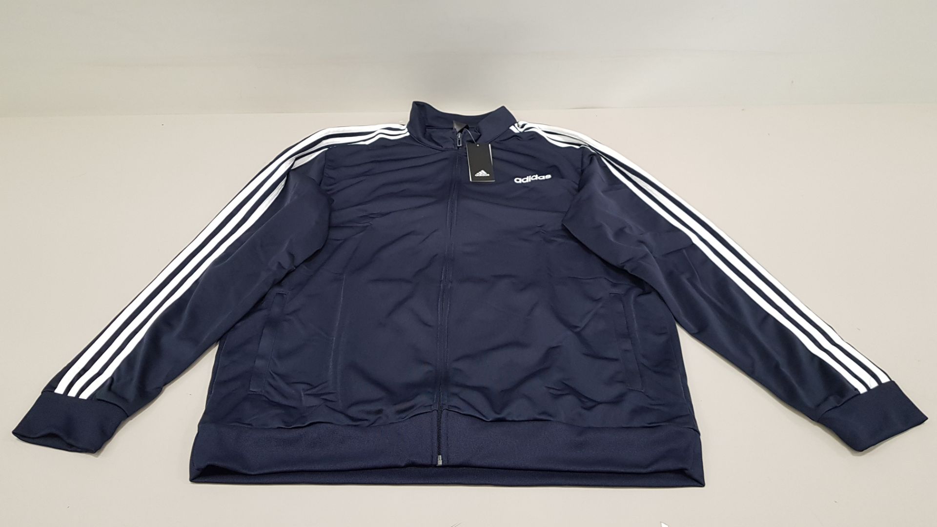 10 X BRAND NEW ADIDAS WHITE AND NAVY TRACKSUIT TOPS IN SIZE 2XL