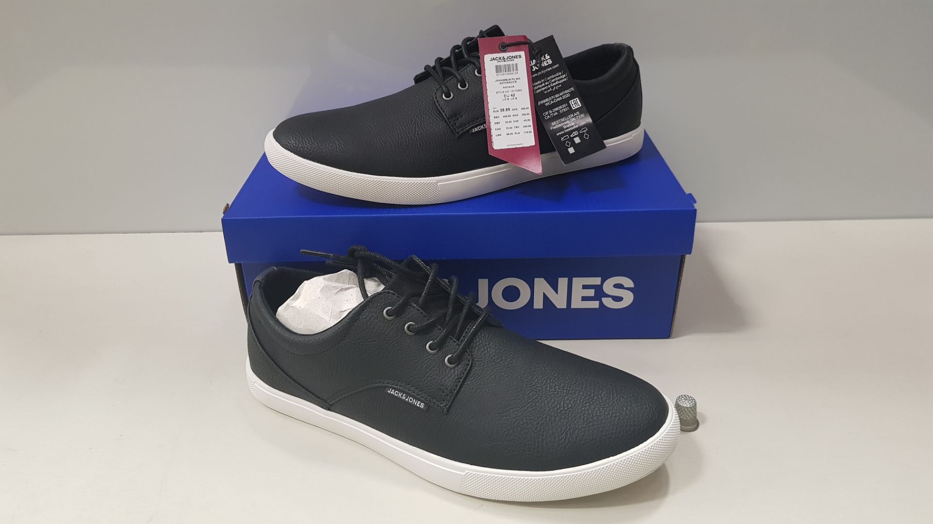 7 X BRAND NEW JACK & JONES ANTHRACITE TRAINERS UK SIZE 9 RRP £35.00 (TOTAL RRP £245.00) (PICK